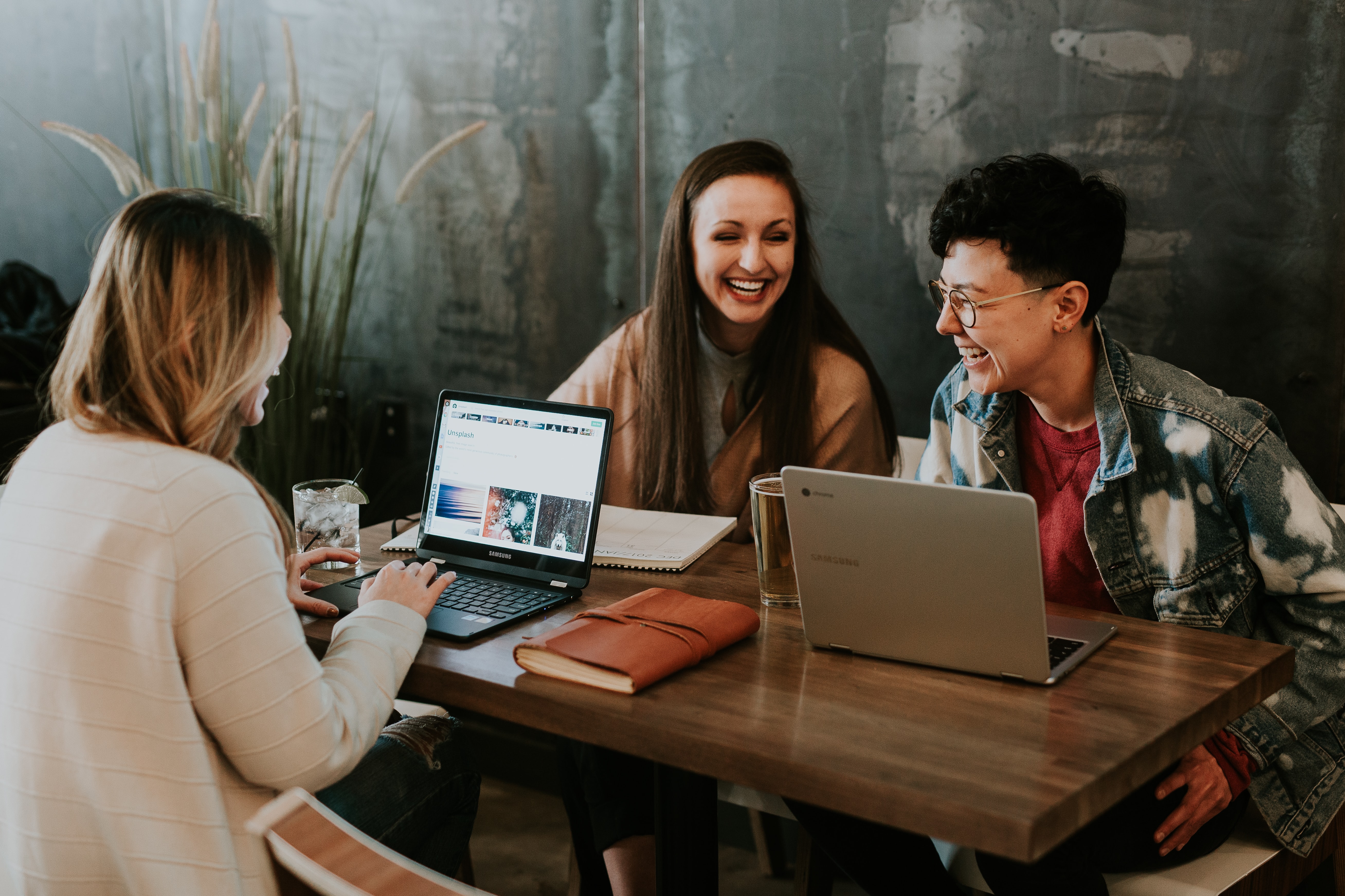 happy workers at desk